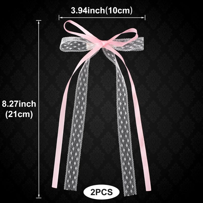 CustomyLife 2Pcs Pink Lace Hair Bow Clips Cute Coquette Snap Barrettes Bowknot Hair Ribbon for Women Christmas Valentines Wedding Prom Decorative Accessories - Image 3